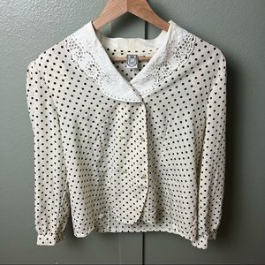 Vintage Polka Dot Secretary Blouse with Eyelet Collar